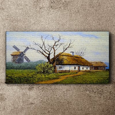 Canvas schilderij Landelijk landschap met een windmolen
