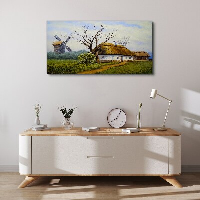 Canvas schilderij Landelijk landschap met een windmolen