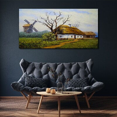 Canvas schilderij Landelijk landschap met een windmolen