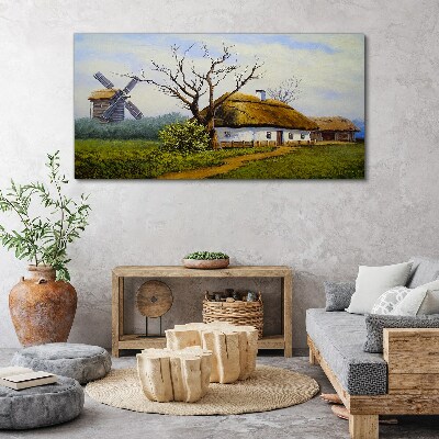 Canvas schilderij Landelijk landschap met een windmolen