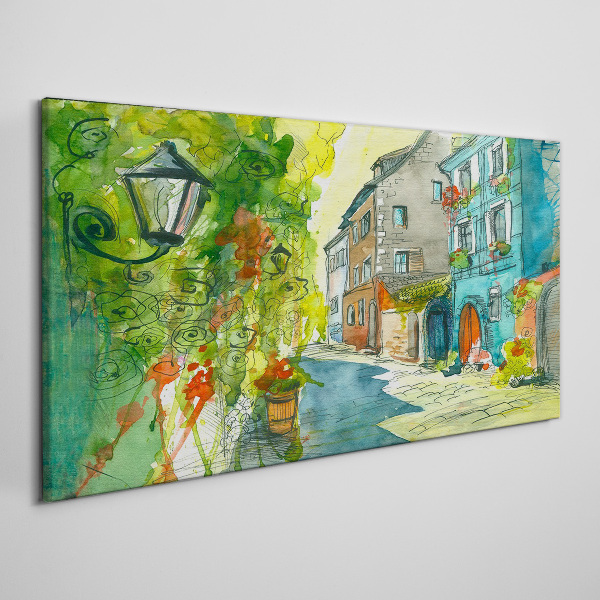 Canvas schilderij Een charmante straat in kleur