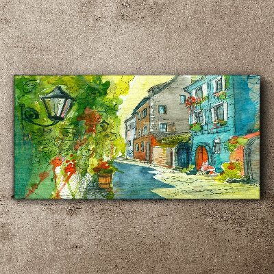 Canvas schilderij Een charmante straat in kleur