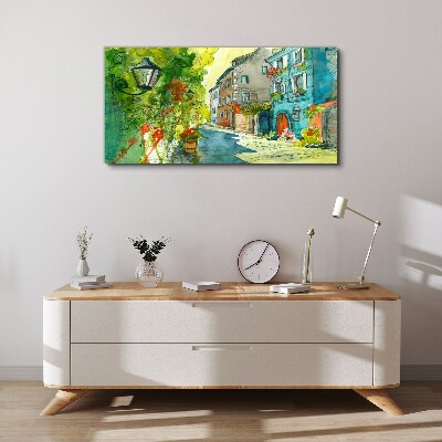 Canvas schilderij Een charmante straat in kleur