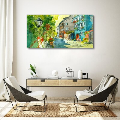 Canvas schilderij Een charmante straat in kleur