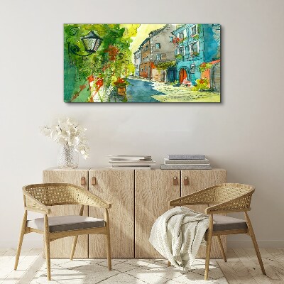 Canvas schilderij Een charmante straat in kleur