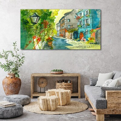 Canvas schilderij Een charmante straat in kleur