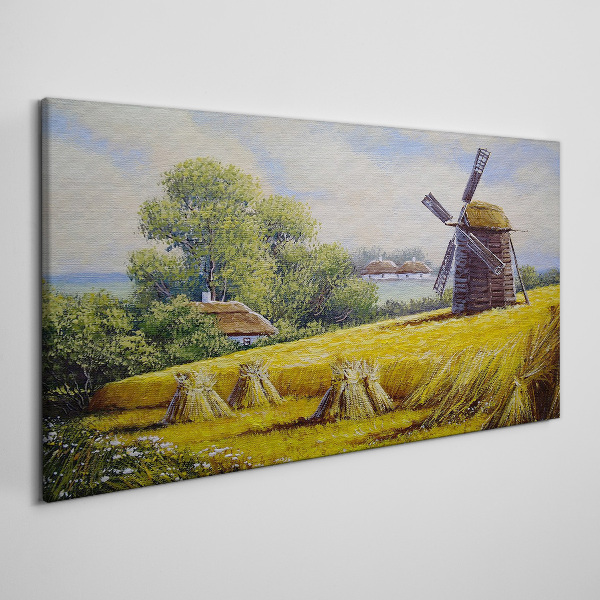 Canvas schilderij Landelijk landschap met een windmolen
