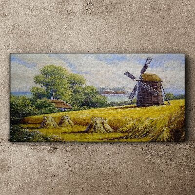 Canvas schilderij Landelijk landschap met een windmolen