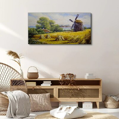 Canvas schilderij Landelijk landschap met een windmolen