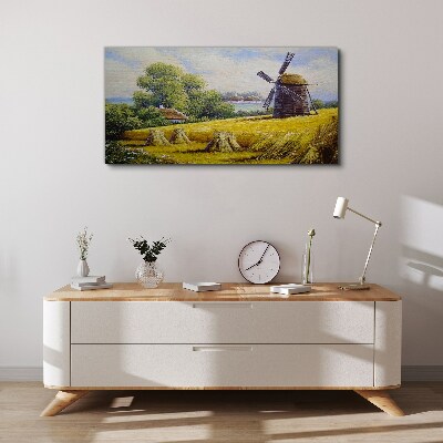 Canvas schilderij Landelijk landschap met een windmolen