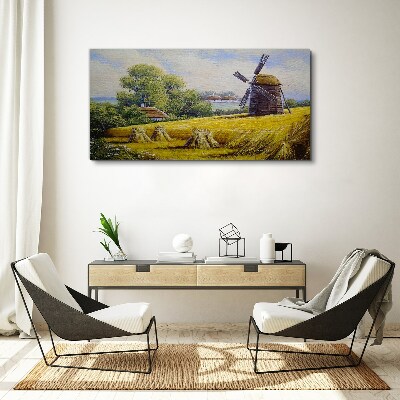 Canvas schilderij Landelijk landschap met een windmolen