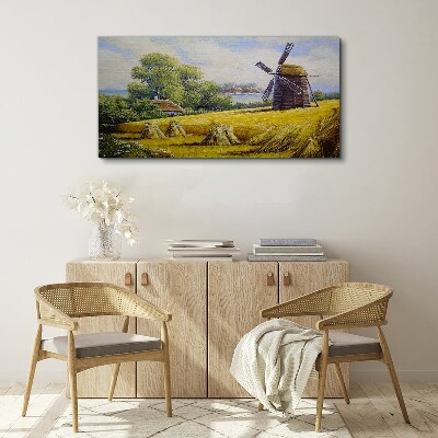 Canvas schilderij Landelijk landschap met een windmolen