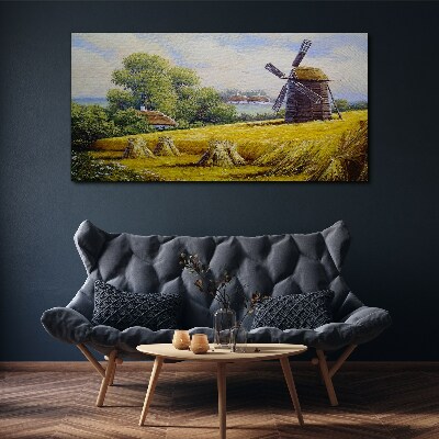 Canvas schilderij Landelijk landschap met een windmolen