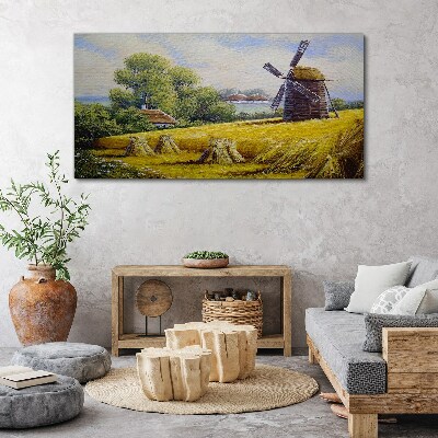 Canvas schilderij Landelijk landschap met een windmolen