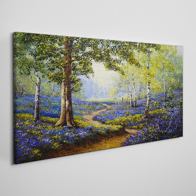 Schilderij op doek Een bloemenlaan in een boslandschap