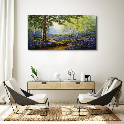 Schilderij op doek Een bloemenlaan in een boslandschap