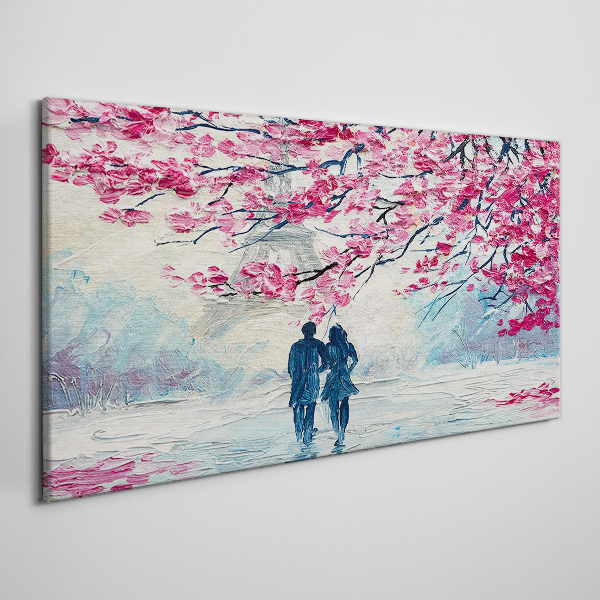 Canvas schilderij Een lentewandeling onder de bloeiende bomen