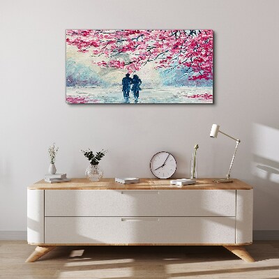 Canvas schilderij Een lentewandeling onder de bloeiende bomen