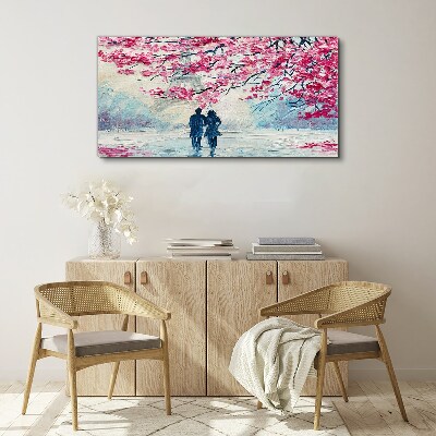 Canvas schilderij Een lentewandeling onder de bloeiende bomen