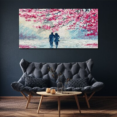 Canvas schilderij Een lentewandeling onder de bloeiende bomen