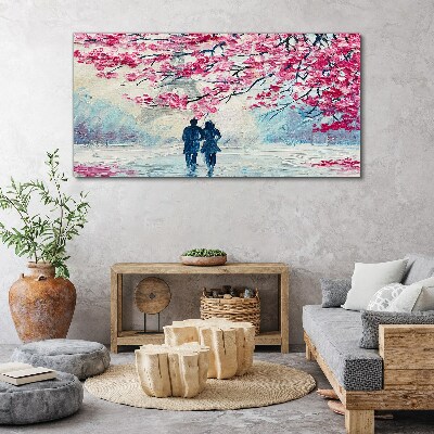 Canvas schilderij Een lentewandeling onder de bloeiende bomen