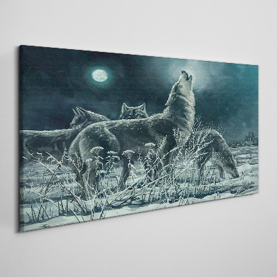 Canvas schilderij Wolven onder de maan