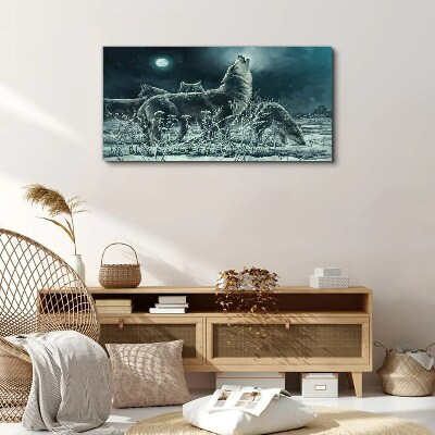 Canvas schilderij Wolven onder de maan