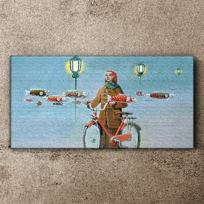 Schilderij op doek De visreis van een fietser