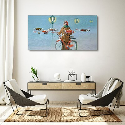 Schilderij op doek De visreis van een fietser