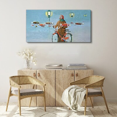 Schilderij op doek De visreis van een fietser