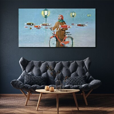 Schilderij op doek De visreis van een fietser