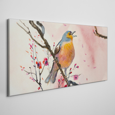 Schilderij op doek Een zingende vogel in een lentelandschap