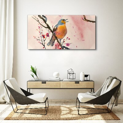 Schilderij op doek Een zingende vogel in een lentelandschap