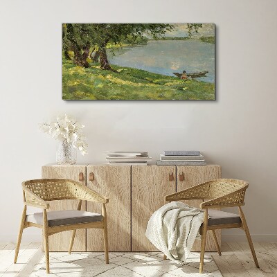 Schilderij op doek Een vredig landschap aan de rivier