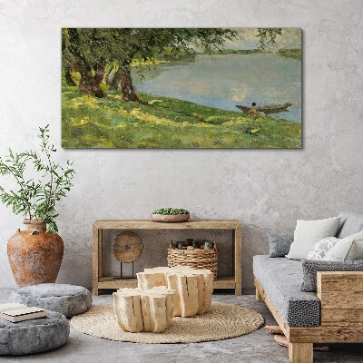 Schilderij op doek Een vredig landschap aan de rivier