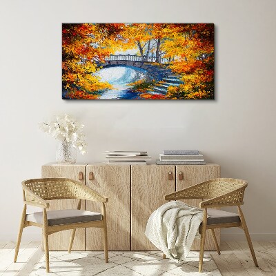 Foto op canvas Gouden brug in het herfstpark