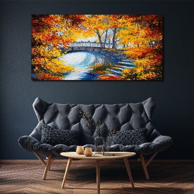 Foto op canvas Gouden brug in het herfstpark