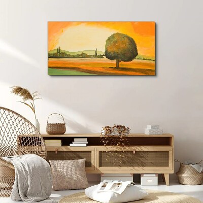 Foto op canvas Gouden open plek met een boom