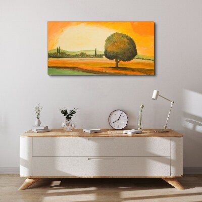 Foto op canvas Gouden open plek met een boom