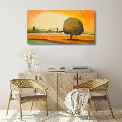 Foto op canvas Gouden open plek met een boom