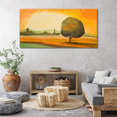 Foto op canvas Gouden open plek met een boom