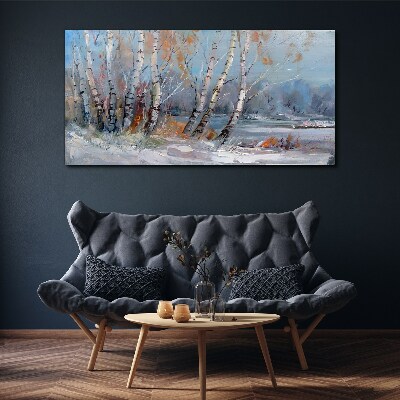 Canvas schilderij Herfstberken aan de rivier