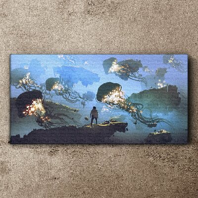 Foto op canvas Een onderwaterreis in het licht van kwallen