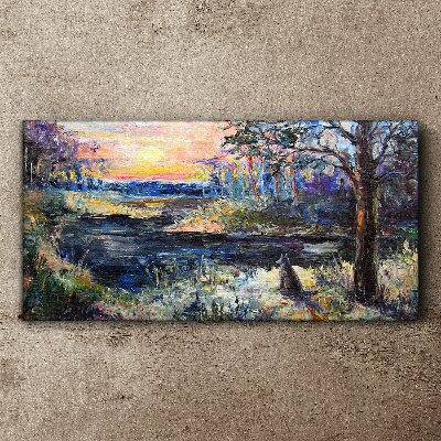 Canvas schilderij Zonsondergang over het meer