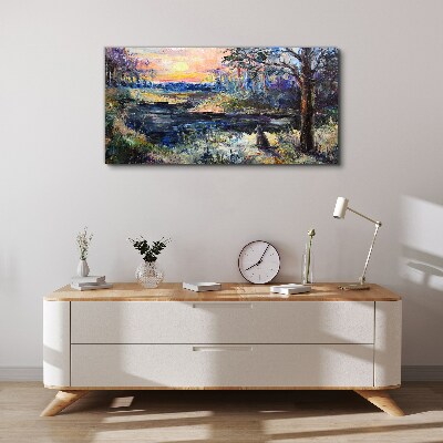 Canvas schilderij Zonsondergang over het meer