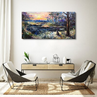 Canvas schilderij Zonsondergang over het meer