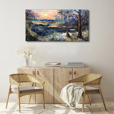 Canvas schilderij Zonsondergang over het meer