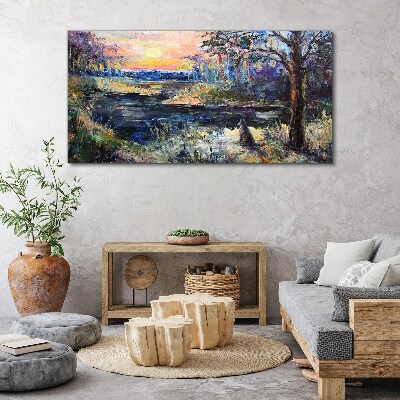 Canvas schilderij Zonsondergang over het meer