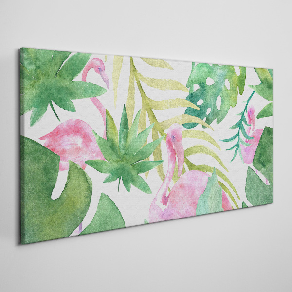 Schilderij op doek Blije flamingo's in de tropische jungle