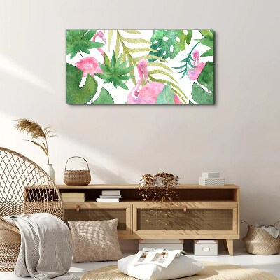 Schilderij op doek Blije flamingo's in de tropische jungle